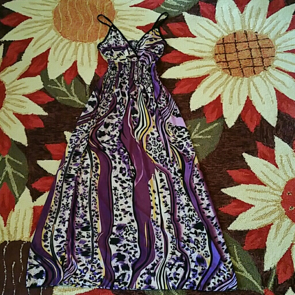 Multi Colored String Tie Maxi V Neck Sun Dress Wi… - image 2